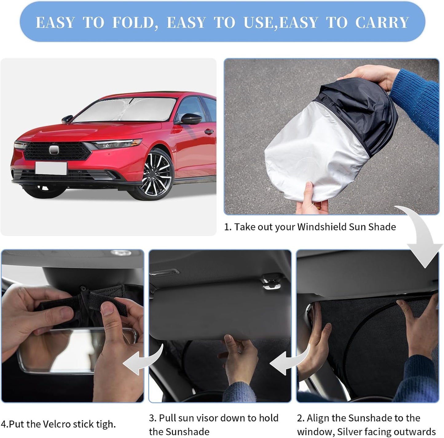 for Honda Accord 2023-2024 2025 2026 Sun Shade Sunshade Windshield Cover, 4-Layer Front Window Shade Custom Fit for Honda 11th Gen Sun Visor 240T Foldable Shade Blocks UV Rays Car Accessories