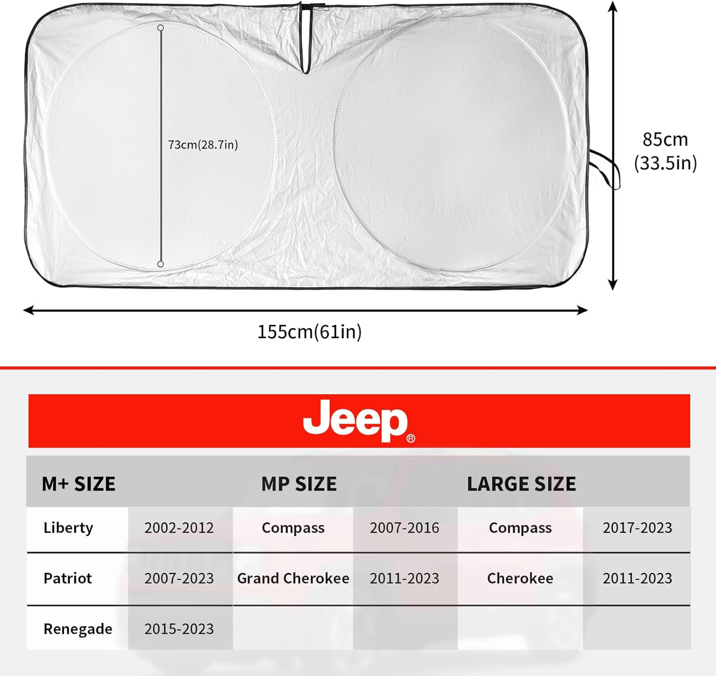Windshield Sun Shade for Jeep Grand Cherokee SUV 2011-2026 Front Sunshade Car Sun Visor Cover Protector 210T Fold Shade Blocks UV Rays Car Accessories MP Keep Your Cars Interior Cool