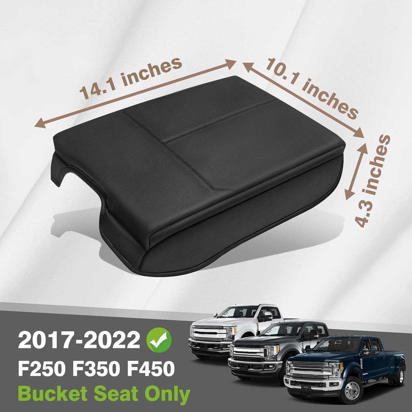 Muslogy Center Console Armrest Cover Compatible with Ford F250 F350 F450 2017-2022 Super Duty Comfort Armrest Pad Arm Rest Cushion Vegan Leather Protector 1-Inch Extra Thick(Bucket Seat ONLY)