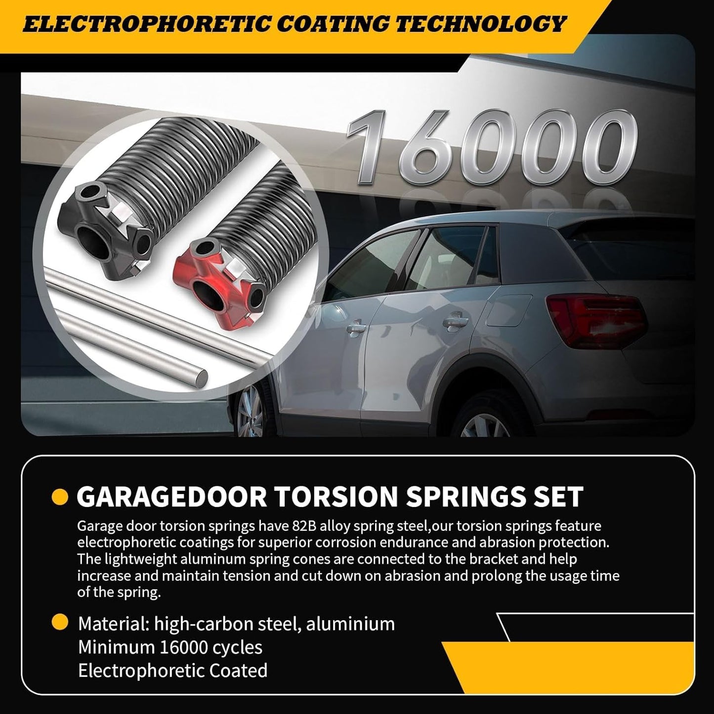 Pair of 2"Garage Door Torsion Springs Set with Non-Slip Winding Bars, Electrophoretic Coated (0.225X2"X23")
