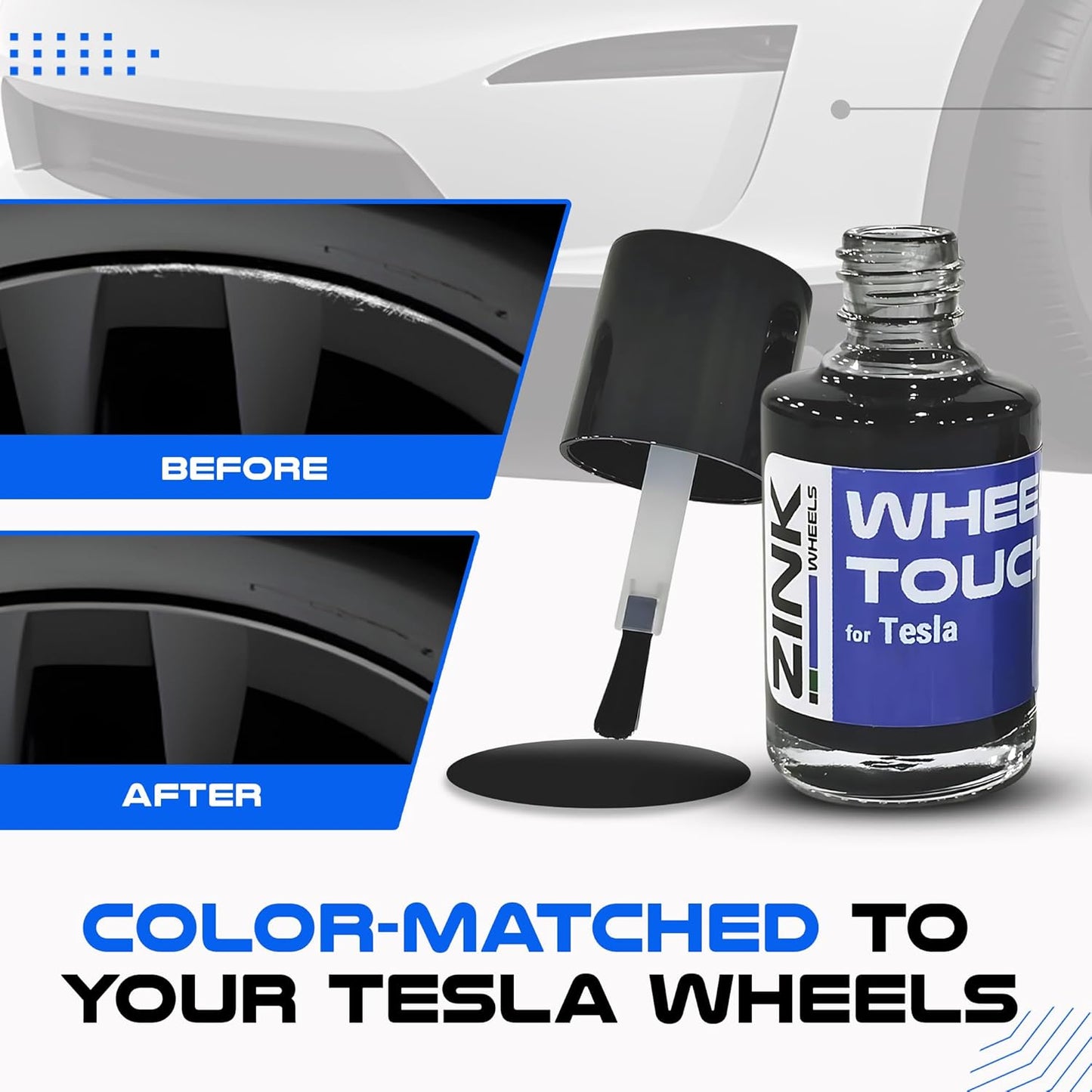 Premium Tesla Wheel Curb Rash Repair Kit for Model S 21-inch Grey Arachnid Rims - DIY Kit with Color-matched Touch Up Paint - Made in USA
