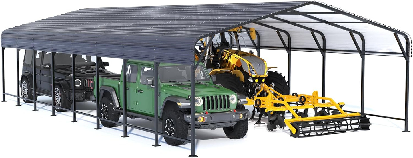 Polar Aurora 20x40 FT Metal Carport with Heavy Duty Carport Canopy, Car Port with Reinforced Base and Upgraded Support Framework, Car Garage Shelter for 2 Car, Boats and Truck