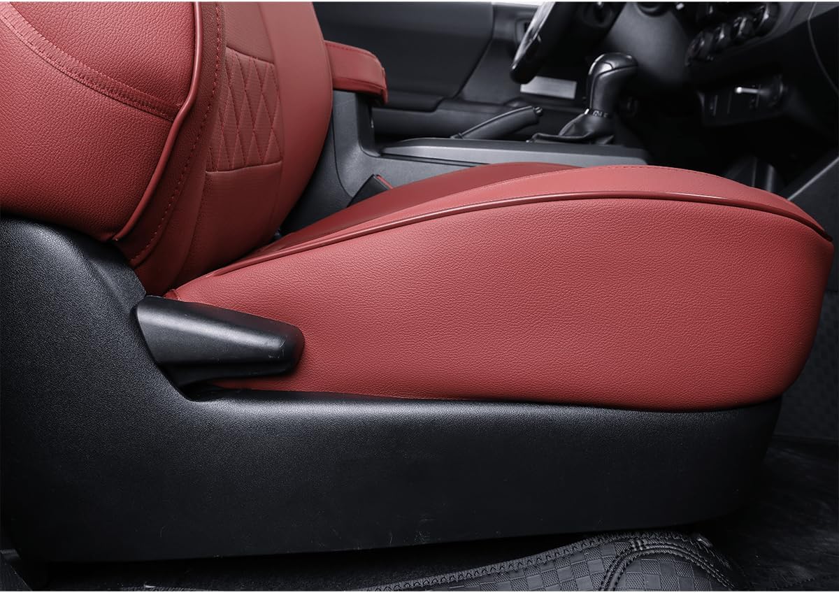 EKR Custom Fit Tacoma Leather Car Seat Covers for Select Toyota Tacoma 2012 2013 2014 2015 (TRD Sport Seats)- Full Set,Leather(Burgundy)