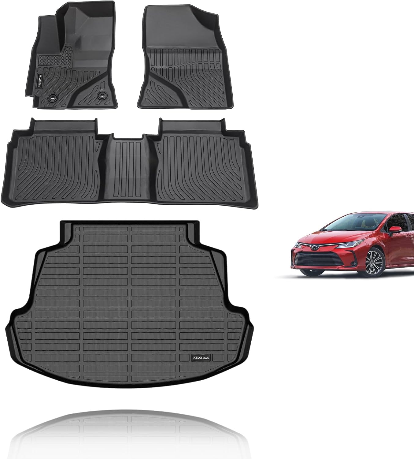 KELCSEECS Floor Mats & Cargo Liner for 2014 2015 2016 2017 2018 2019 Corolla only Sedan All Weather Car Mats Automotive Trunk Mat Corolla Floor Mats Accessories