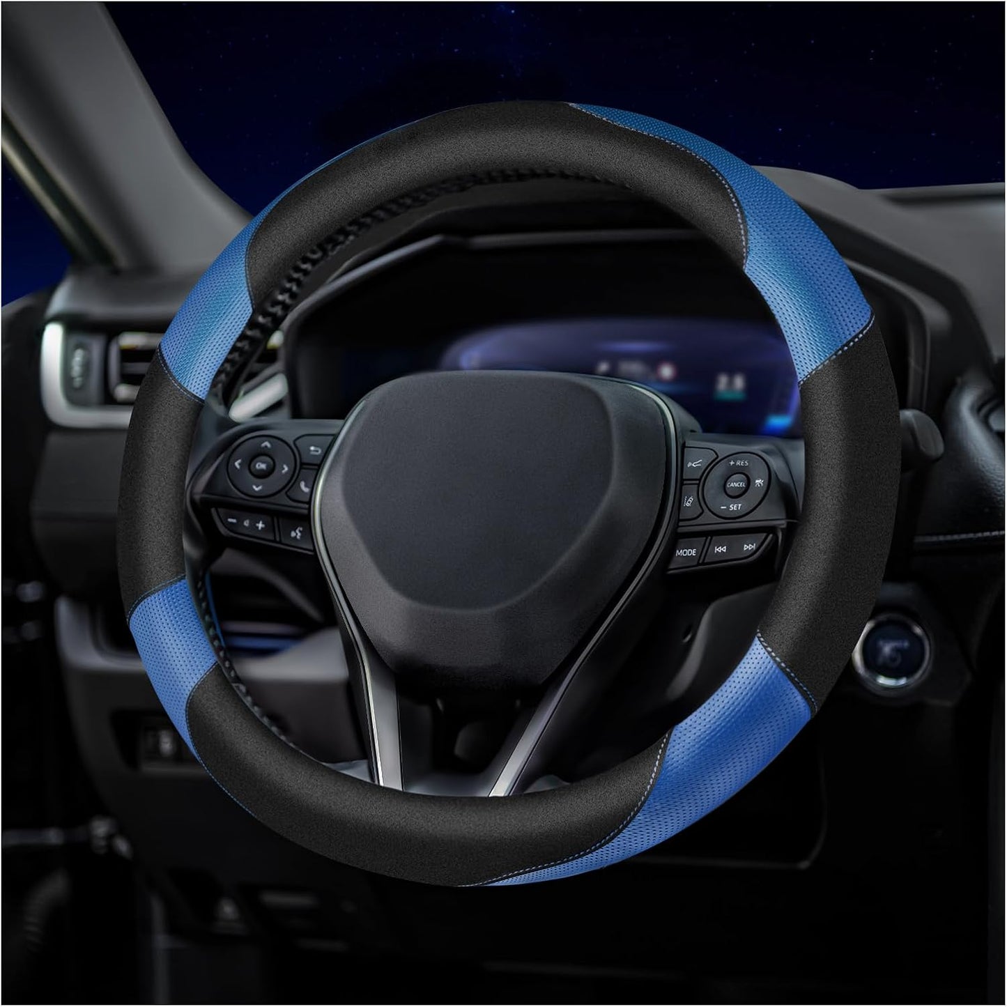 Soft Leather Steering Wheel Cover with Breathable Design and Anti-Slip Grip, Fully Compatible with Tesla, Toyota, Honda, Nissan 14.2-14.96 inch Round Steering Wheel（Sedans and SUVs）