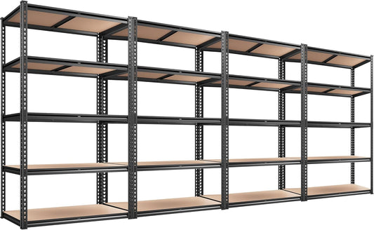 REIBII 2020LBS Storage Shelves 5 Tier Garage Shelving Heavy Duty, Adjustable Metal Shelving Unit, Garage Shelves for Basement, Warehouse, Pantry, 72" H x 35.55" W x 16" D, Black, 4 Pack