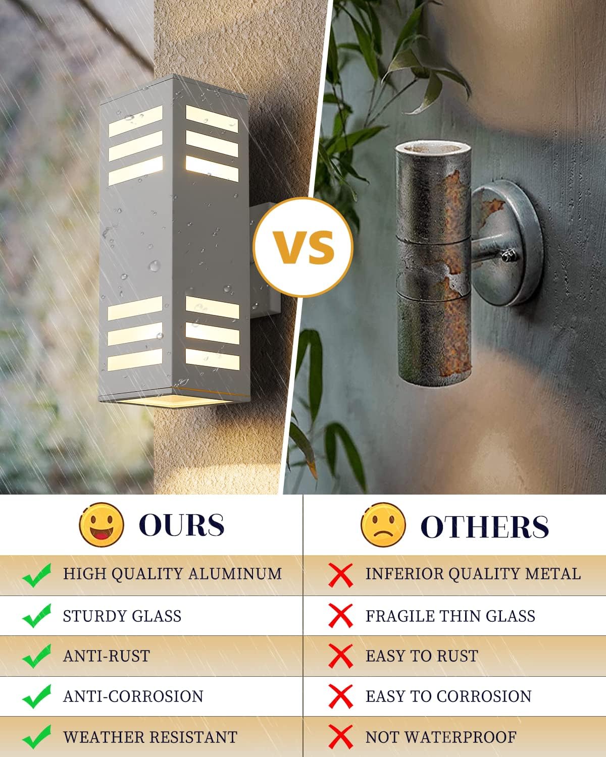 harriet Porch Lights Outdoor Modern - IP64 Waterproof Aluminum and Tempered Glass Cover, 13" Rectangular Up/Down Wall Sconce for Porch, Garage & Patio, Exterior Lighting, White, 2 Pack