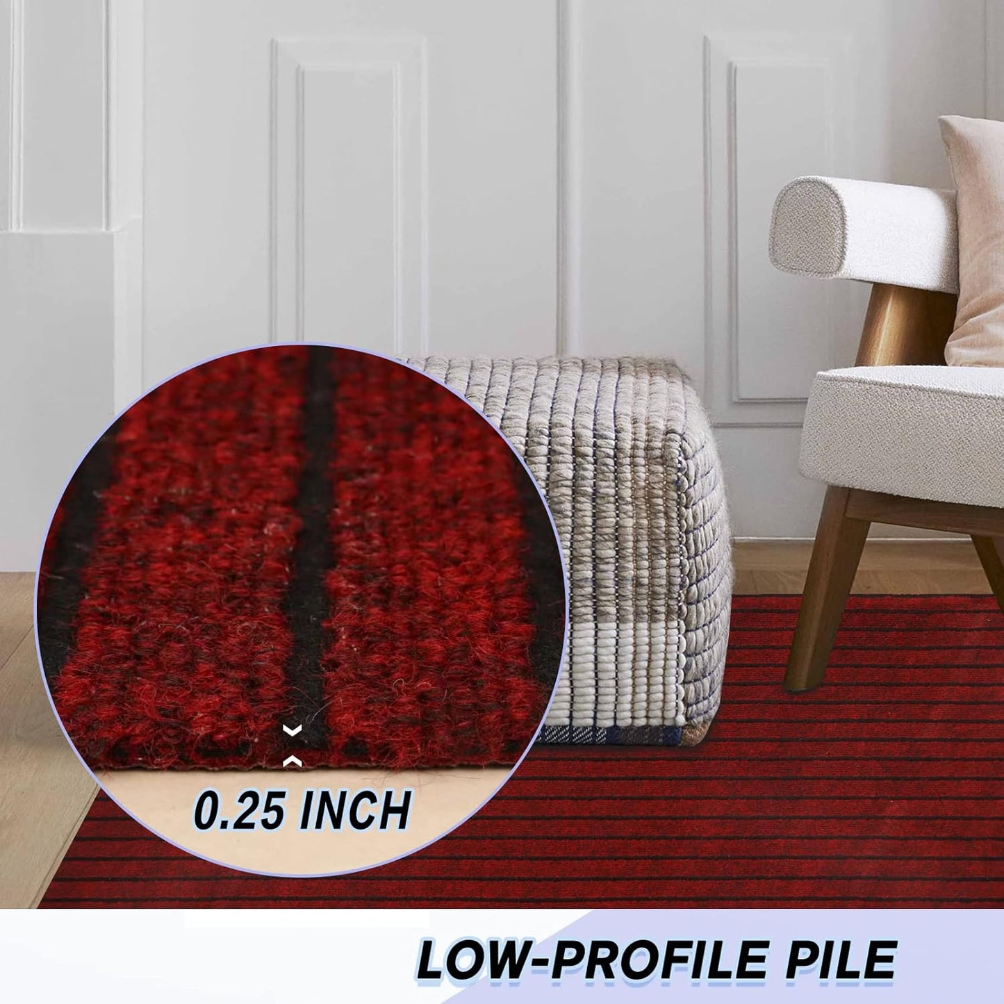 Custom Size Backed Non-Slip Area Rugs Runner, Easy Clean, Waterproof Runner Rugs for Hallway Entryway, Kitchen, Laundry, 2FT x 26FT, Red Stripe