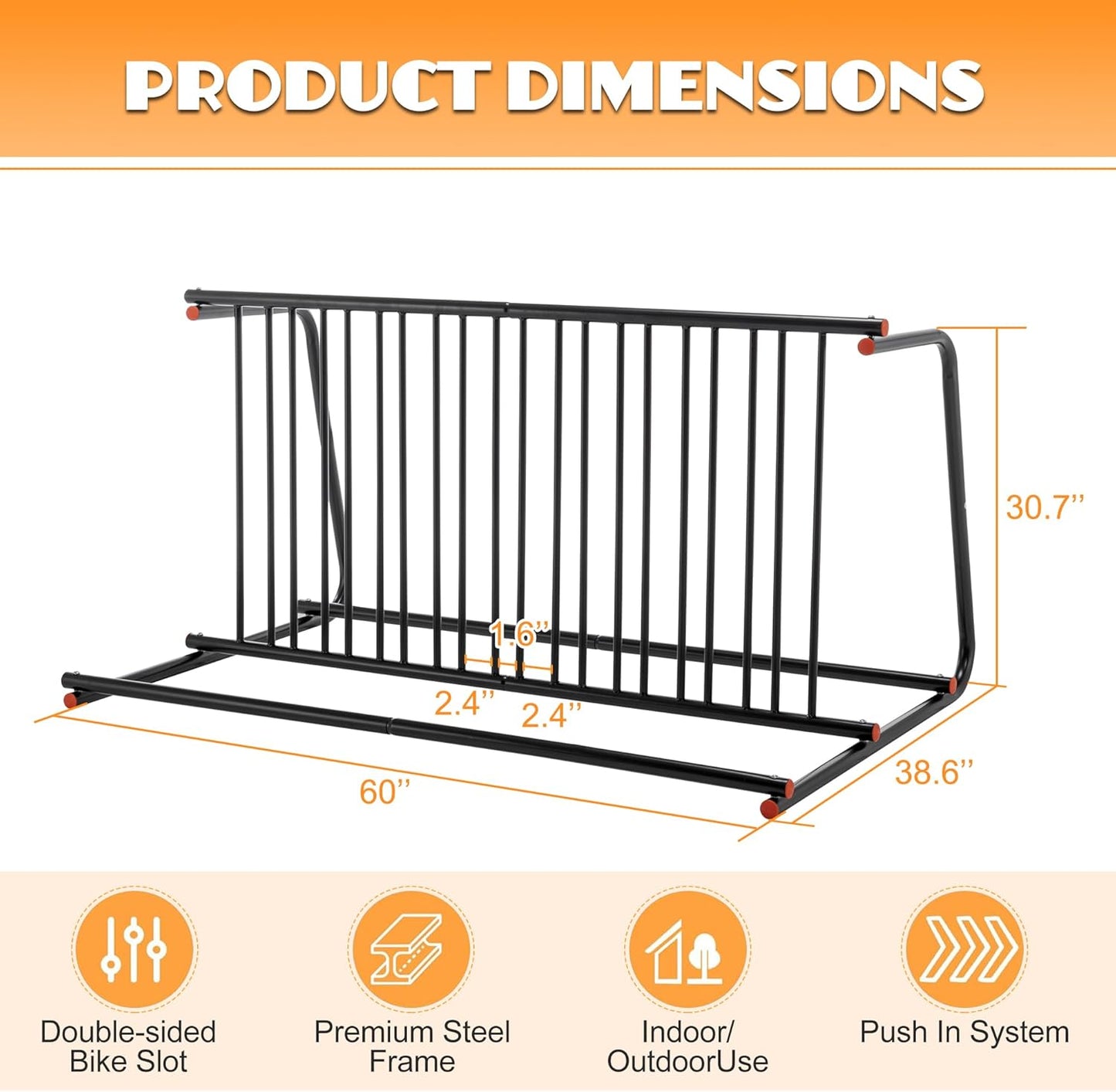 Floor Bike Rack, 60" Double-Sided Grid Bike Rack Stand, 10-Bike Freestanding Bicycle Storage Holder for Outdoor Garages Streets Yards Bike Events