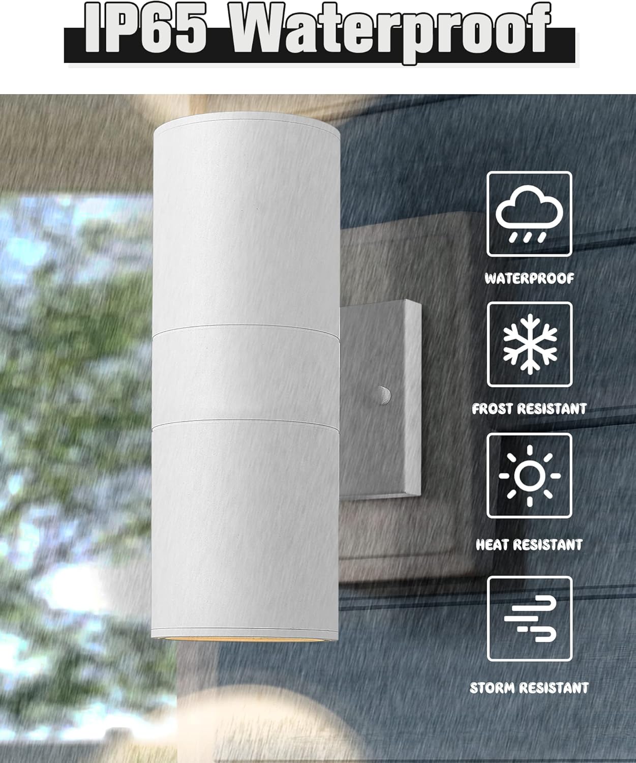 Ken & Ricky White Outdoor Wall Sconce, Outside Up and Down Wall Lights, Modern Exterior Light Fixtures with Tempered Glass Cover for House Porch Garage Patio Front Door -1 Pack