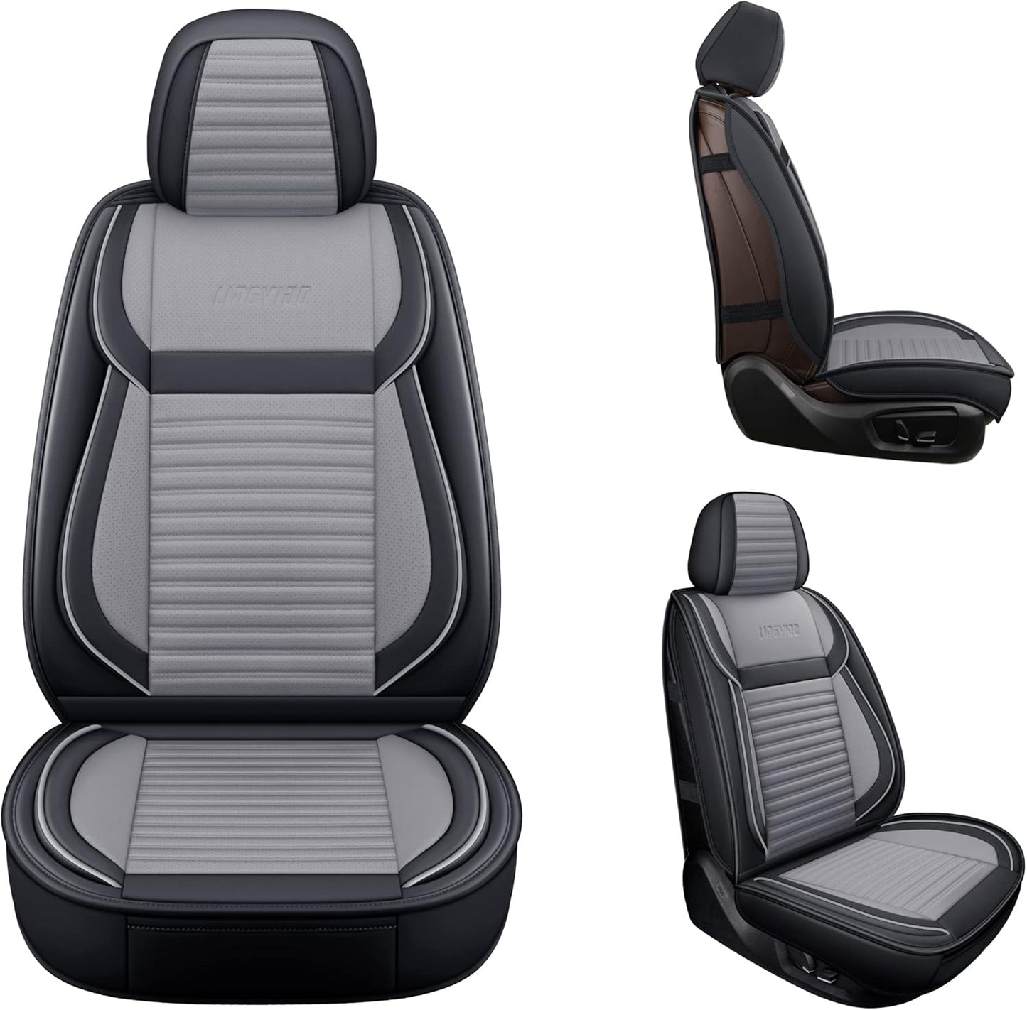 LINGVIDO Car Seat Covers, Breathable and Waterproof Faux Leather Automotive Seat Covers for Cars SUV Truck Sedan,Universal Anti-Slip Driver Seat Cover with Backrest (Full Seat, Gray+Black)