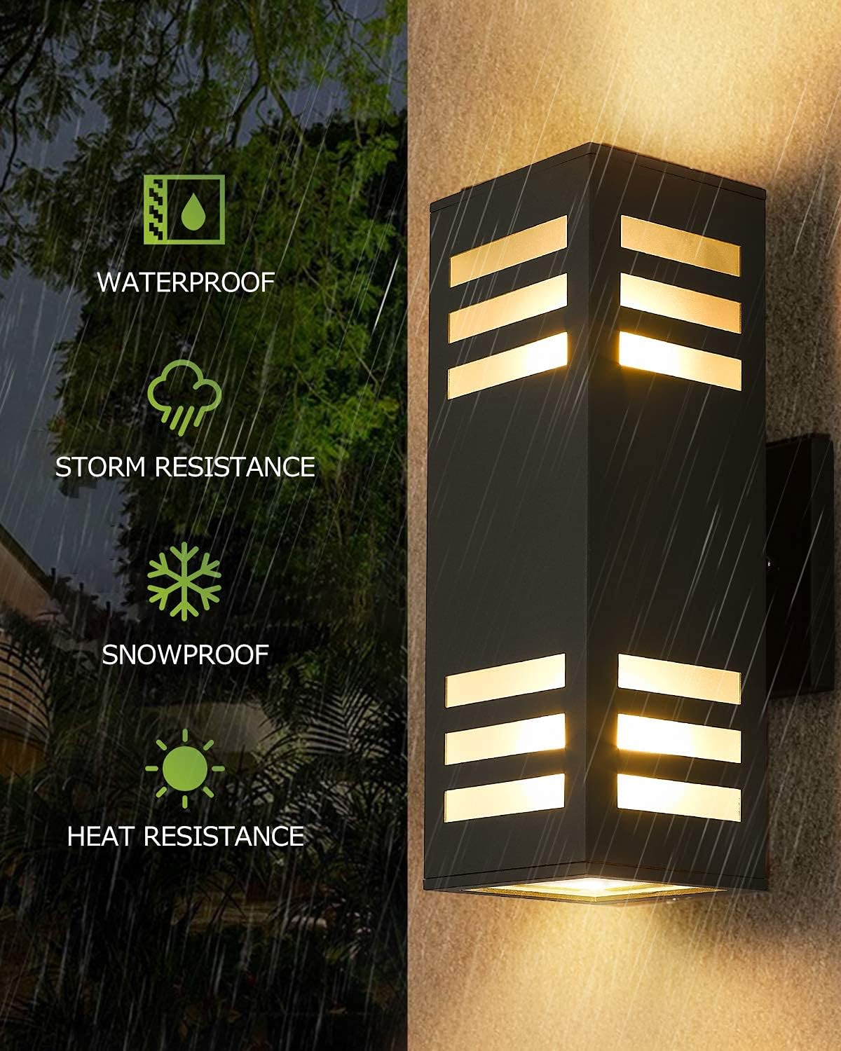 harriet Porch Lights Outdoor Modern - IP64 Waterproof Aluminum and Tempered Glass Cover, 13" Rectangular Up/Down Wall Sconce for Porch, Garage & Patio, Exterior Lighting, Black
