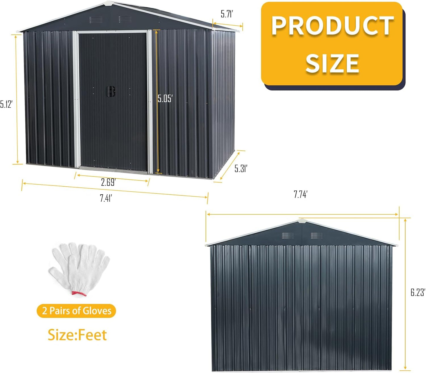 8x6 FT Outdoor Storage Shed,Metal Shed with Floor,Garden Shed W/Air Vent & Lockable Sliding Door,All Weather Waterproof Tool House W/Sloped Roof,for Patio,Yard,Lawn,Black