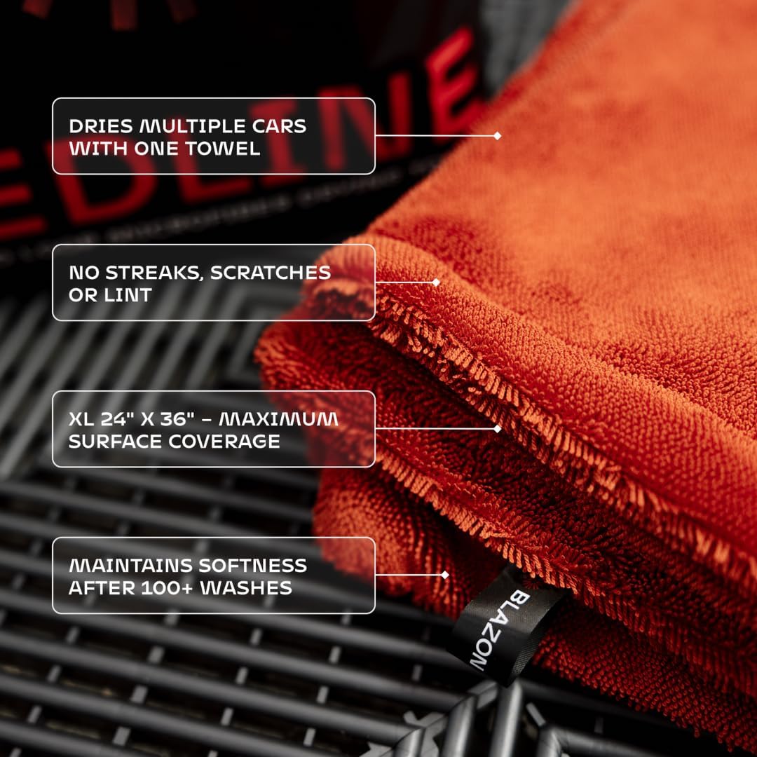 Redline XL Car Drying Towel - Ultra Premium 1300 GSM Microfiber Drying Towel - Max Absorption, Streak-Free Finish, Super Soft Twisted Loop Design - Dries Full Vehicle - Extra Large 2 x 3 ft
