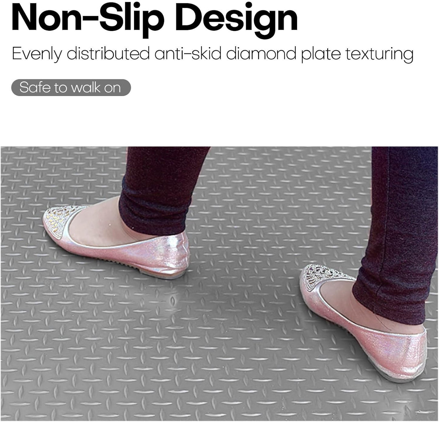 Boshen 7.5Ft x 17Ft Garage Floor Mat 2.5mm Thickened Rubber Flooring Roll 127.5sqft Diamond Plate PVC Rubber Trailer Mat Non-Slip Floor Protector Mat for Garage Warehouse Basement Trailer - Grey