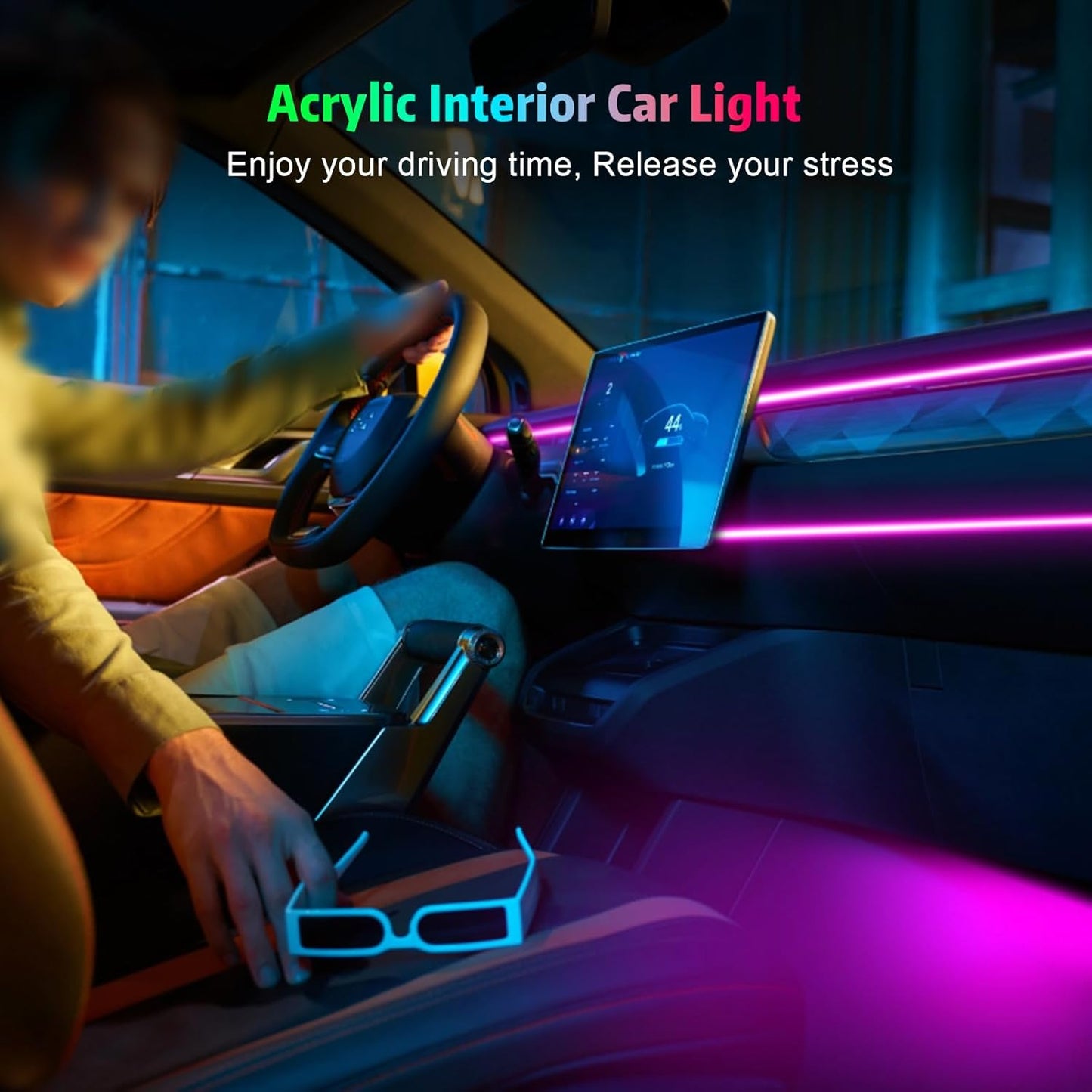 Acrylic Interior Car LED Strip Light with Wireless APP, RGB 6 in 1 & 175 inches 593 LEDs,Car Ambient Lighting Kits Sound Active Function Music Sync LED Strip for Car Accessories