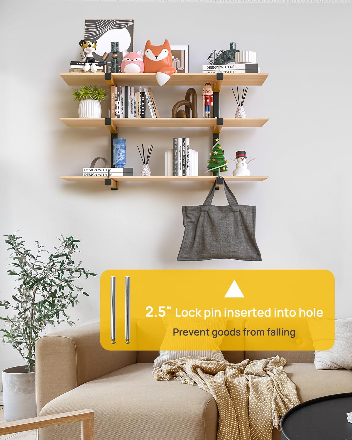 Lumber Rack Wall Mount Storage Racks Folding Wood Organizer Heavy Duty Shelf Brackets With 6-Level 720 Lbs Capacity Yellow Metal Utility Racks Garage Wall Shelving for Indoor and Outdoor Use (4 Pack)