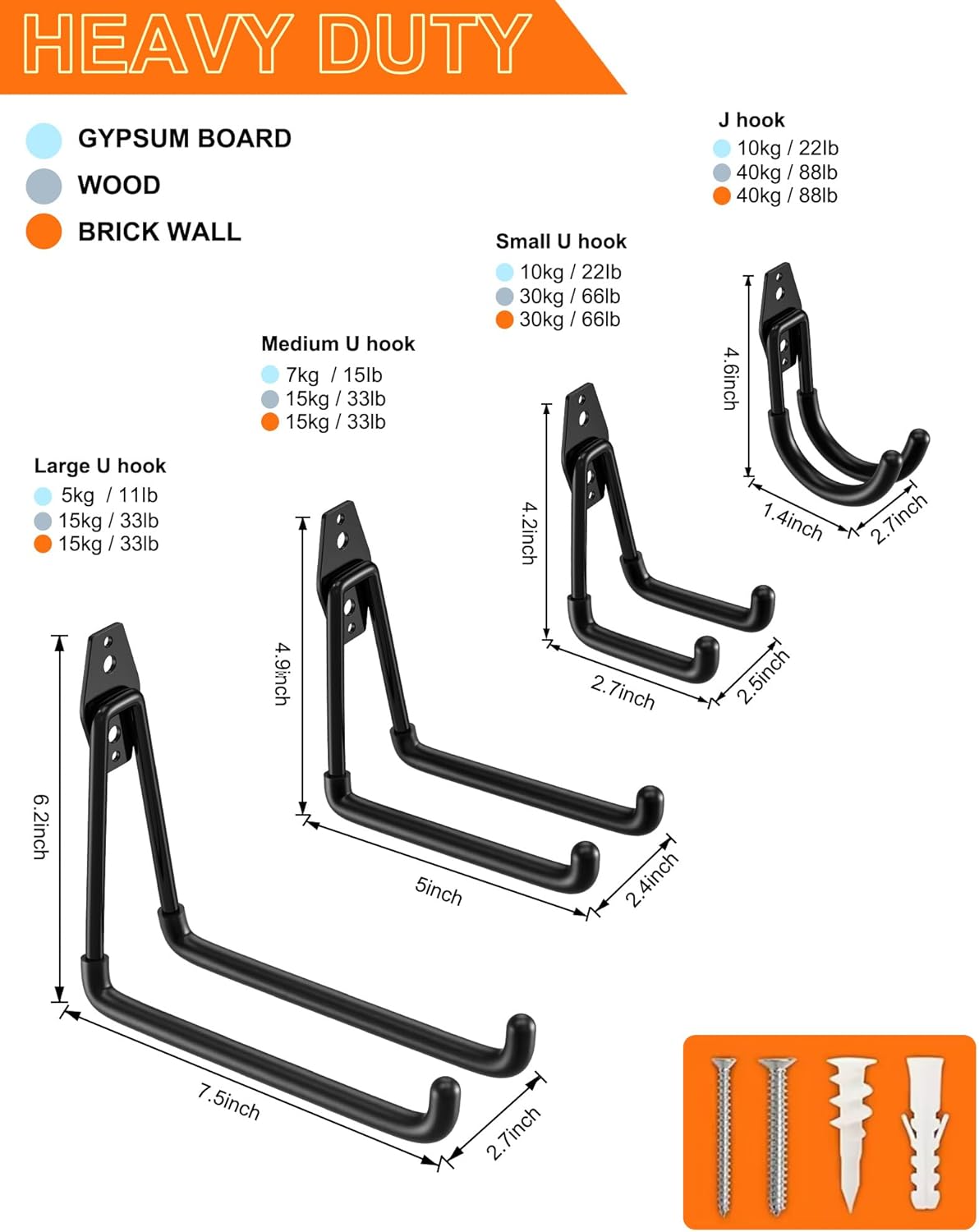 QcoQce 17 Pack Heavy Duty Garage Hooks with Extension Cord Straps, Wall Mount Hooks, Garage Organization and Tool Hangers for Bike, Ladder, Ropes and Garden Tools