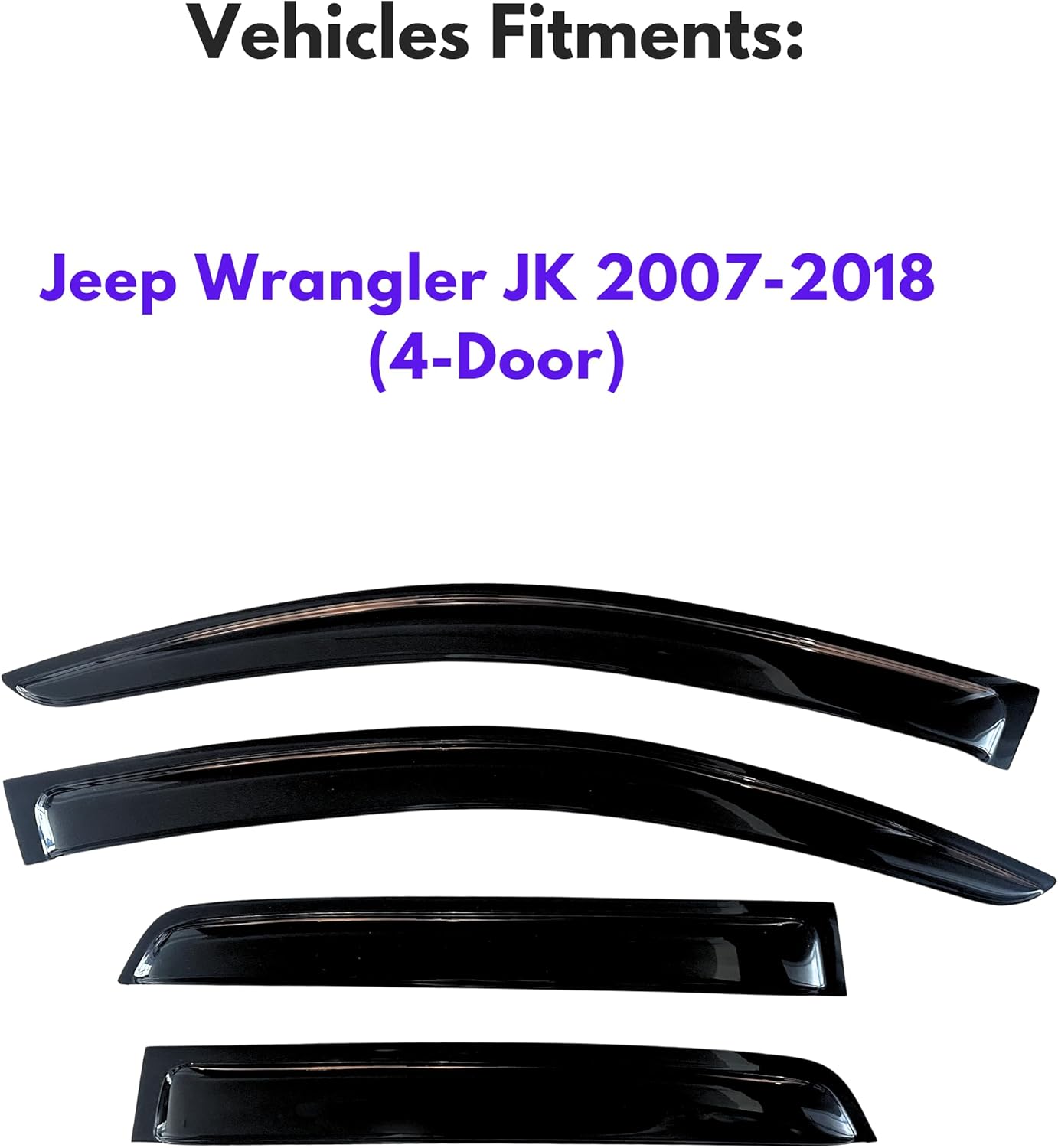 KPY Window Visor Compatible with Jeep Wrangler JK 2007-2018 4-Door, 4PC Rain Guard Side Window Vent Deflectors Tape-On Style, 2007 2008 2009 2010 2011 2012 2013 2014 2015 2016 2017 2018