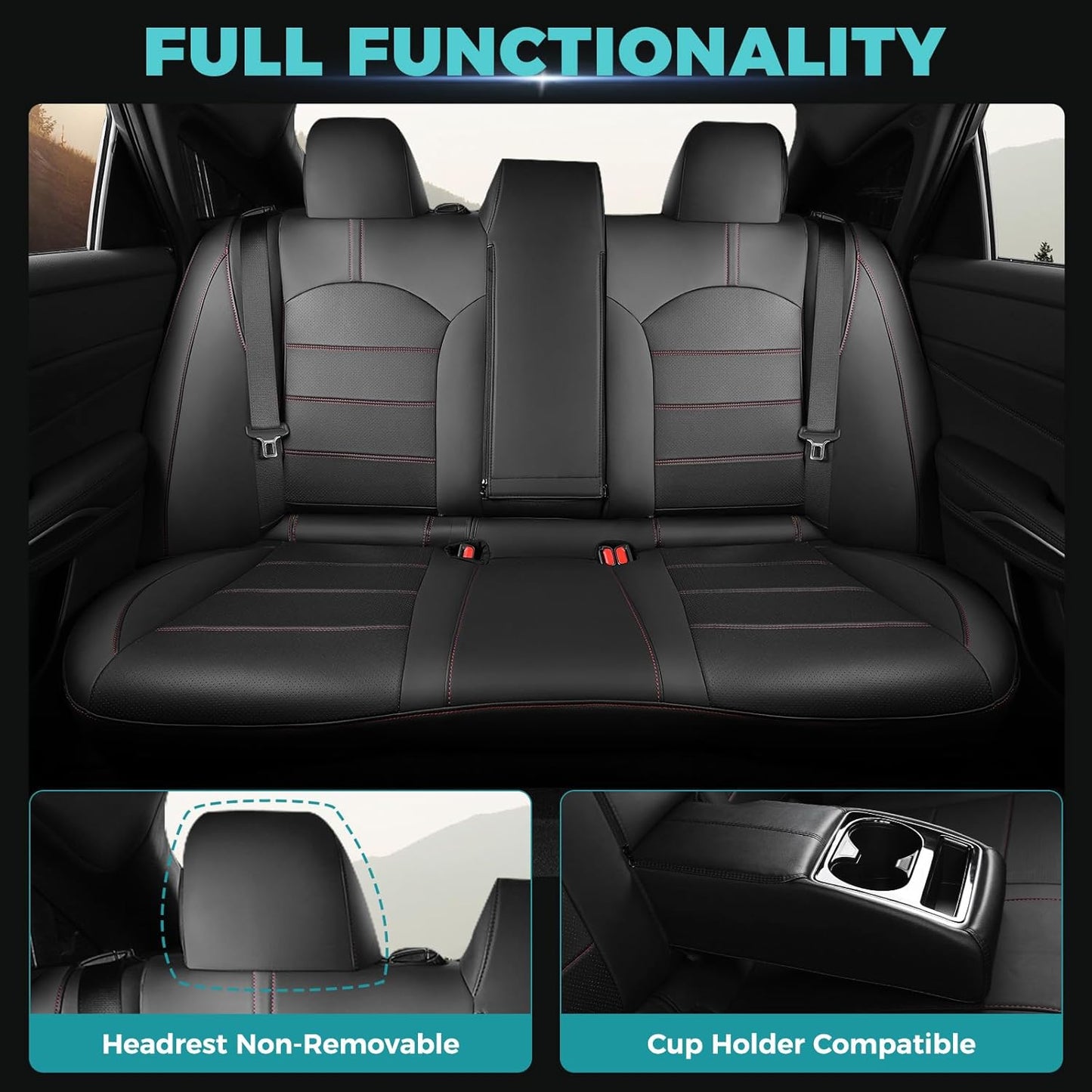 for Toyota Camry Seat Covers LE SE SE Nightshade 2018 2019 2020 2021 2022 2023 2024 - Waterproof Luxury Leather Seat Covers for Cars, Custom Car Seat Covers Full Set, Black Red Not for Hybrid