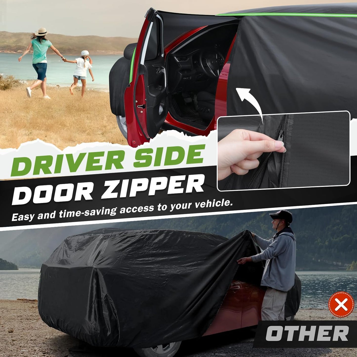 Mixsuper Liner Car Cover for Kia Sportage 1994-2026, 7 Layers Waterproof Car Cover Accessories for Sportage with Zipper Door, Windproof Straps, Reflective Strips, Anti-UV, All Weather