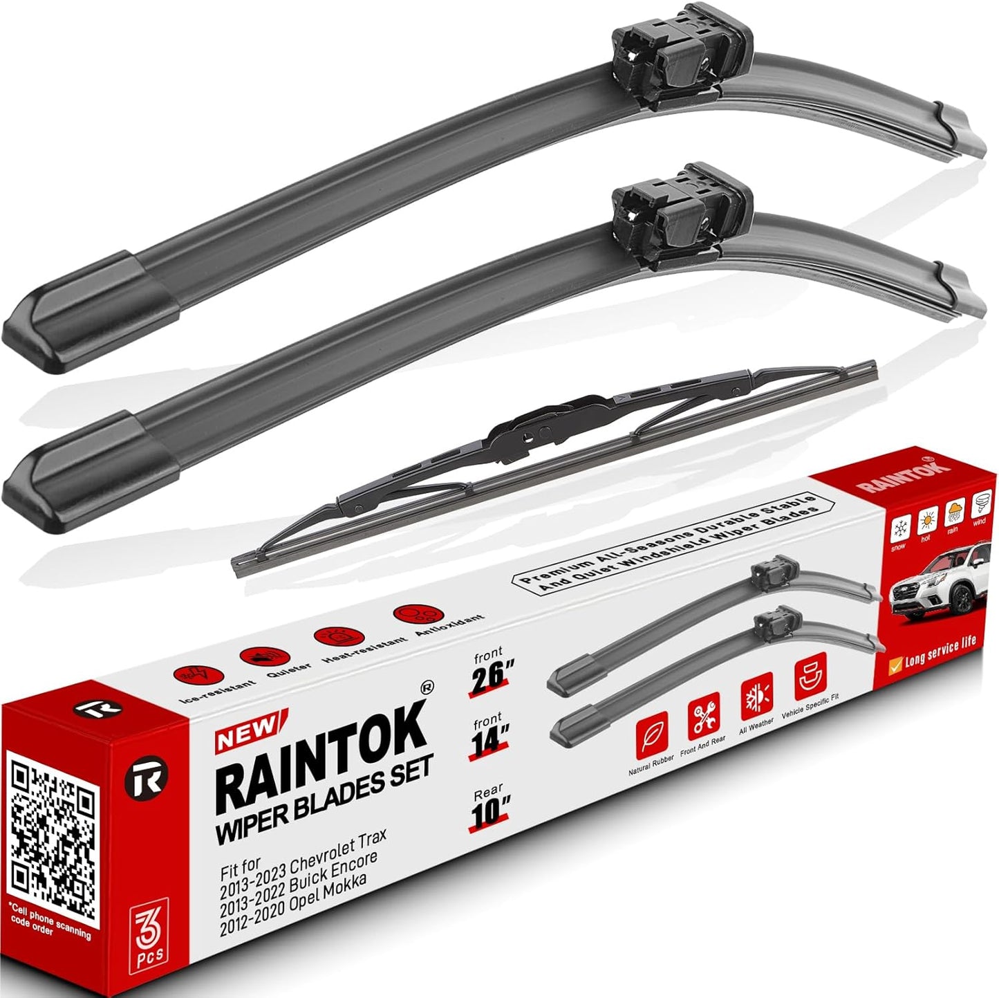 Windshield Wiper Blades Replacement for 2015-2022 Chevy Chevrolet Trax Original Factory Quality Front Rear Wipers Blade Set for My Car - 26" 14" 10" (Pack of 3)