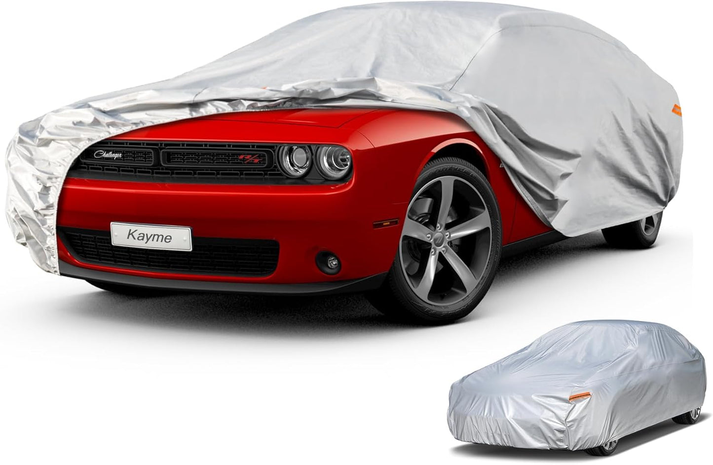 Kayme 6 Layers Car Cover Waterproof All Weather for Automobiles, Outdoor Full Cover Universal Fit for Dodge Challenger Hellcat Demon, Porsche Panamera Taycan, Rain UV Protection.(194-208 inch)