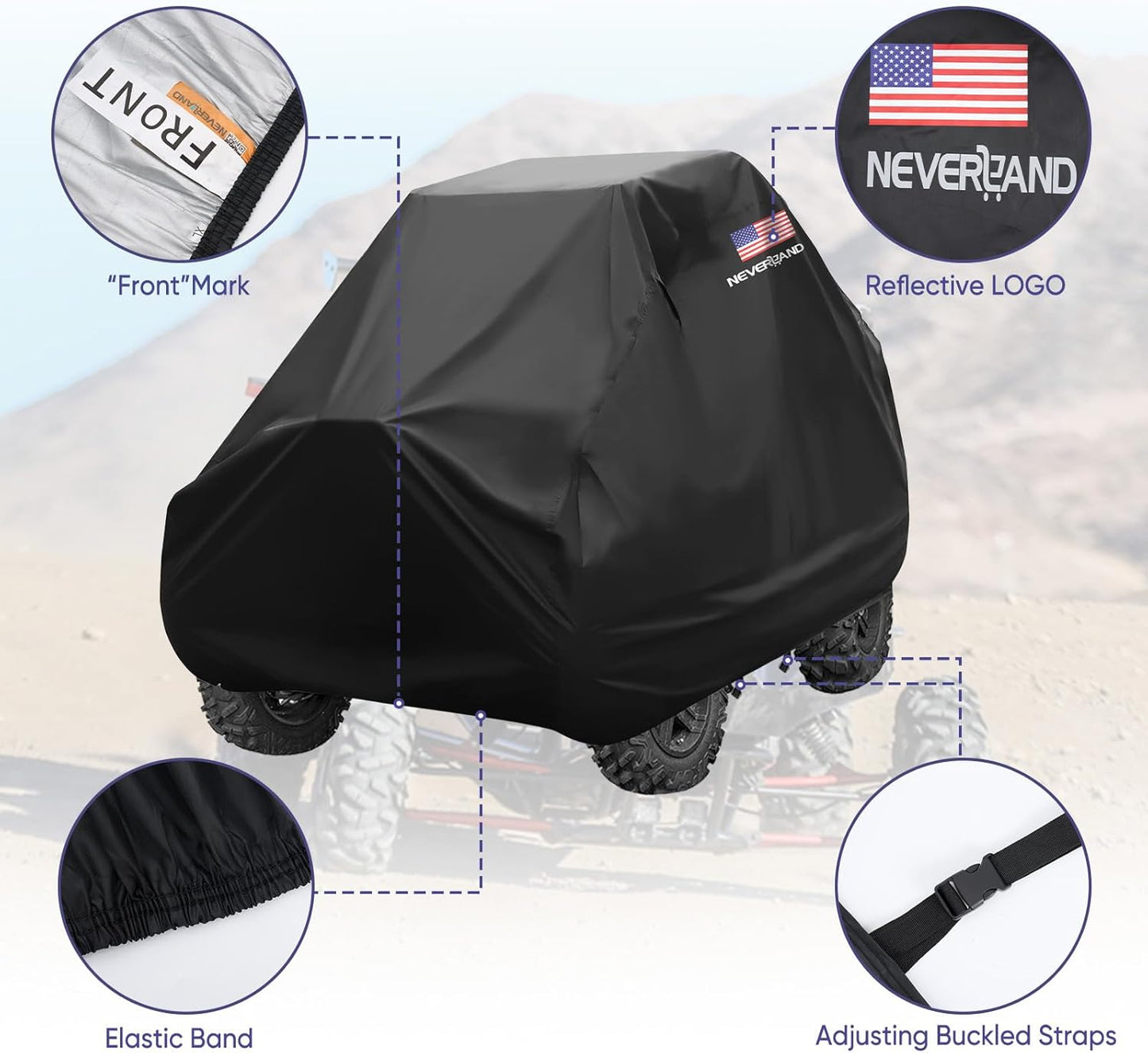 NEVERLAND UTV Covers 2 Seater - Side by Side Cover Waterproof Outdoor UTV Covers with American Flag Compatible with Polaris Ranger RZR Can-Am Defender Kawasaki, 114.17"x 59.06"x 74.80"(290x150x190 cm)
