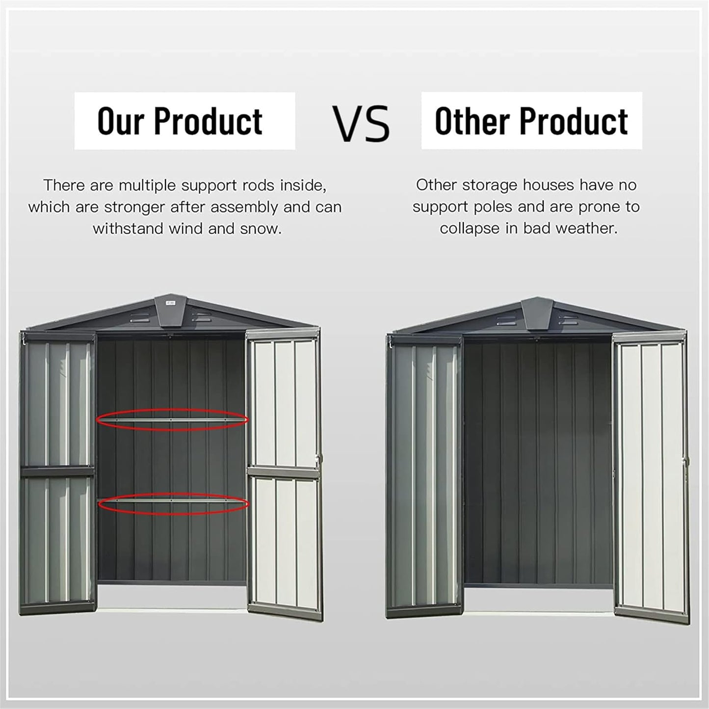 IKERY Galvanized Steel Garden Shed 5.7' x 3' with Floor, Ventilation Vents & Lock - All-Weather Outdoor Storage for Tools, Backyard - Dark Gray