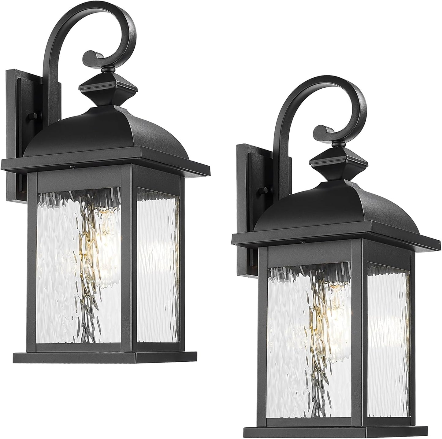 FEMILA 21" Large Exterior Wall Light Fixtures, 2 Pack Anti-Rust Waterproof Outdoor Wall Lantern Porch Lights for Entryway, Patio, Garage, Doorway, Matte Black, 4FD54B2-2PK BK-WP