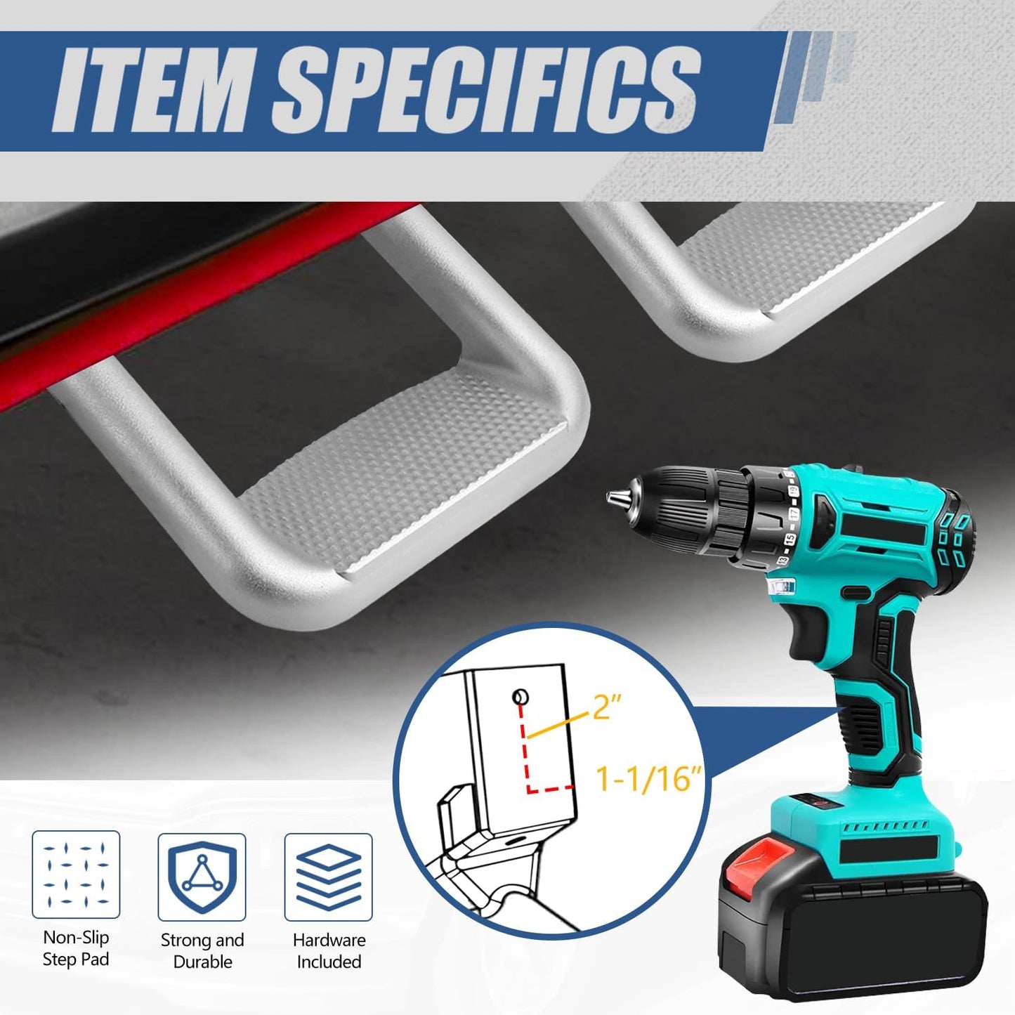 Auto Dynasty 1 Inches Universal Side Step with Mounting Brackets for Pickups & Trucks, Aluminum, Silver Powder Coated, Set of 2