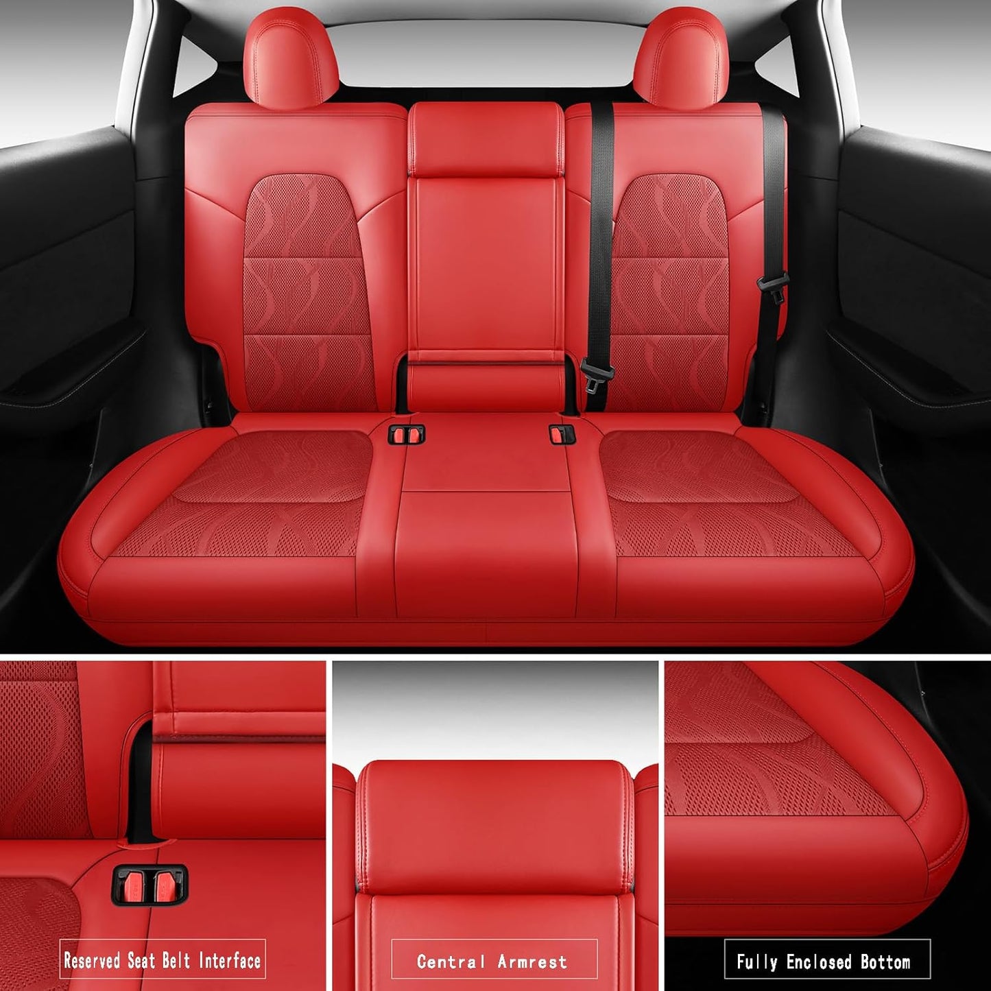 Tesla Model Y Seat Cover Full Set, Faux Leather Tesla Car Seat Cover, Perfect Suitable for Tesla Model Y 2020 2021 2022 2023 2024 2025 (Red)