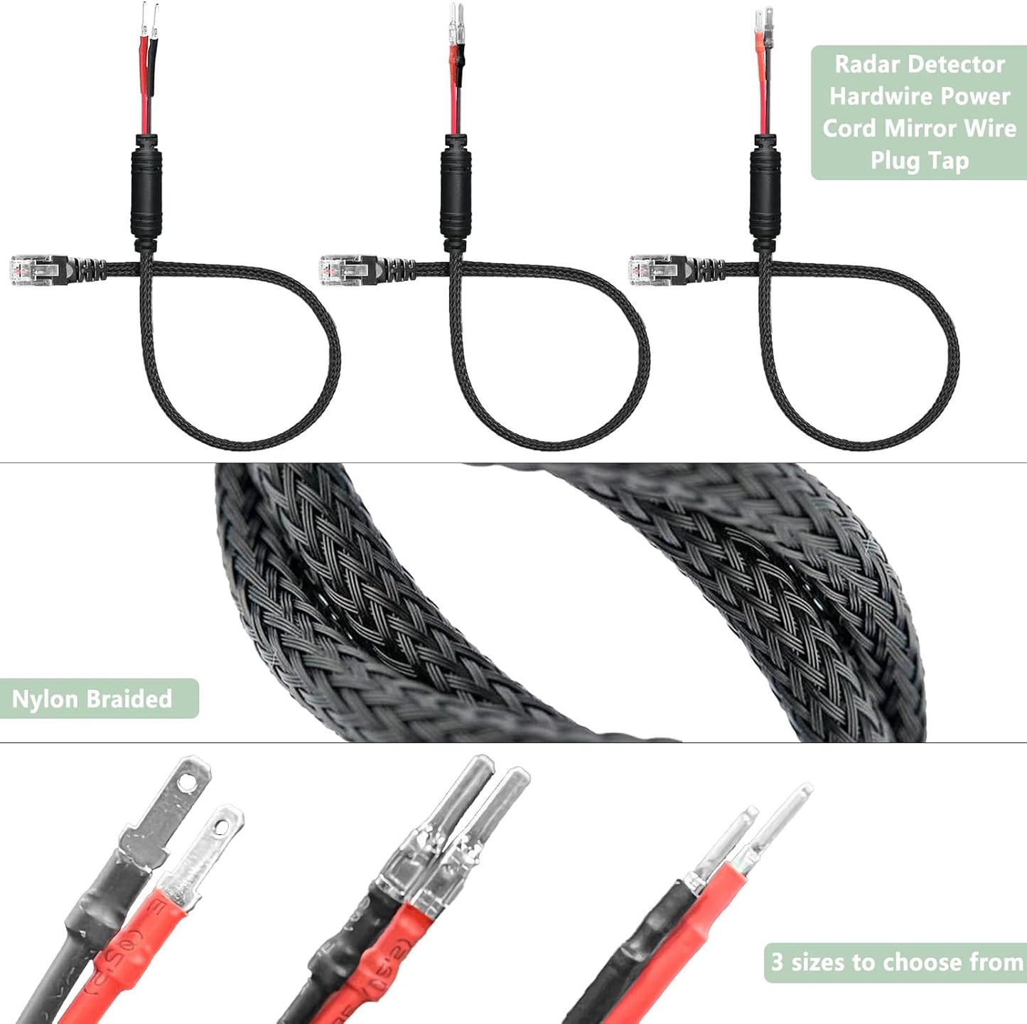 Radar Detector Rearview Mirror Mounting Bracket,13.8" Radar Detector Hard Wire Power Cord Mirror Wire Plug,with Braided Set of 3 (for Uniden Radar)