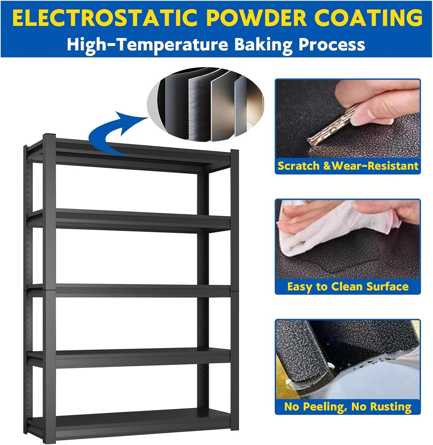 72''H Garage Shelving Heavy Duty, 2800LBS Storage Shelves, 5-Tier Adjustable Metal Shelve Storage Shelf Rack, Industrial Shelving Unit for Garage, Warehouse, Basement (47" W x 19.7" D x 72" H)