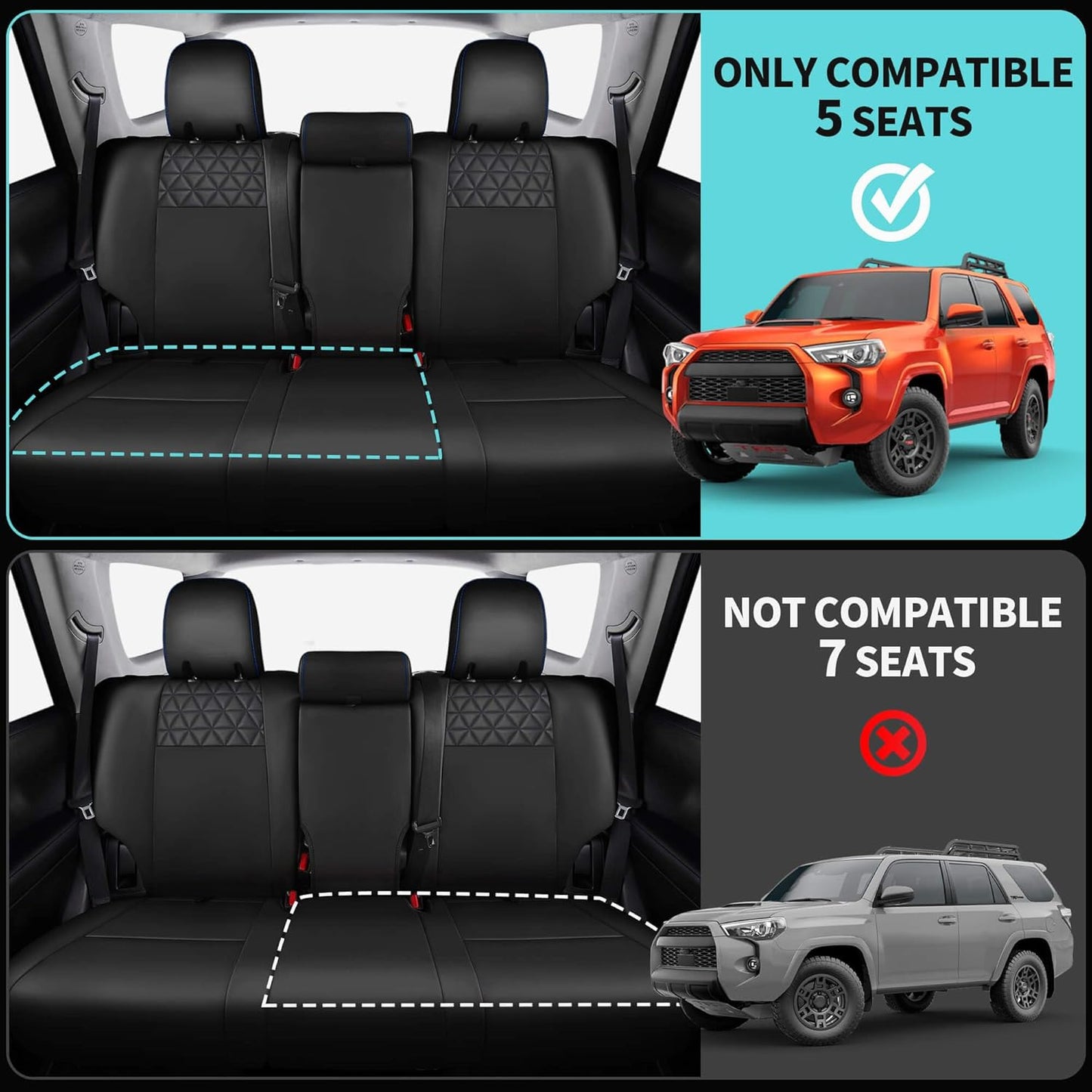 Seat Covers for Toyota 4Runner 2011-2024, Faux Leather Car Seat Cover Full Set, 2-Row-Only for 5 Seats Version-Black