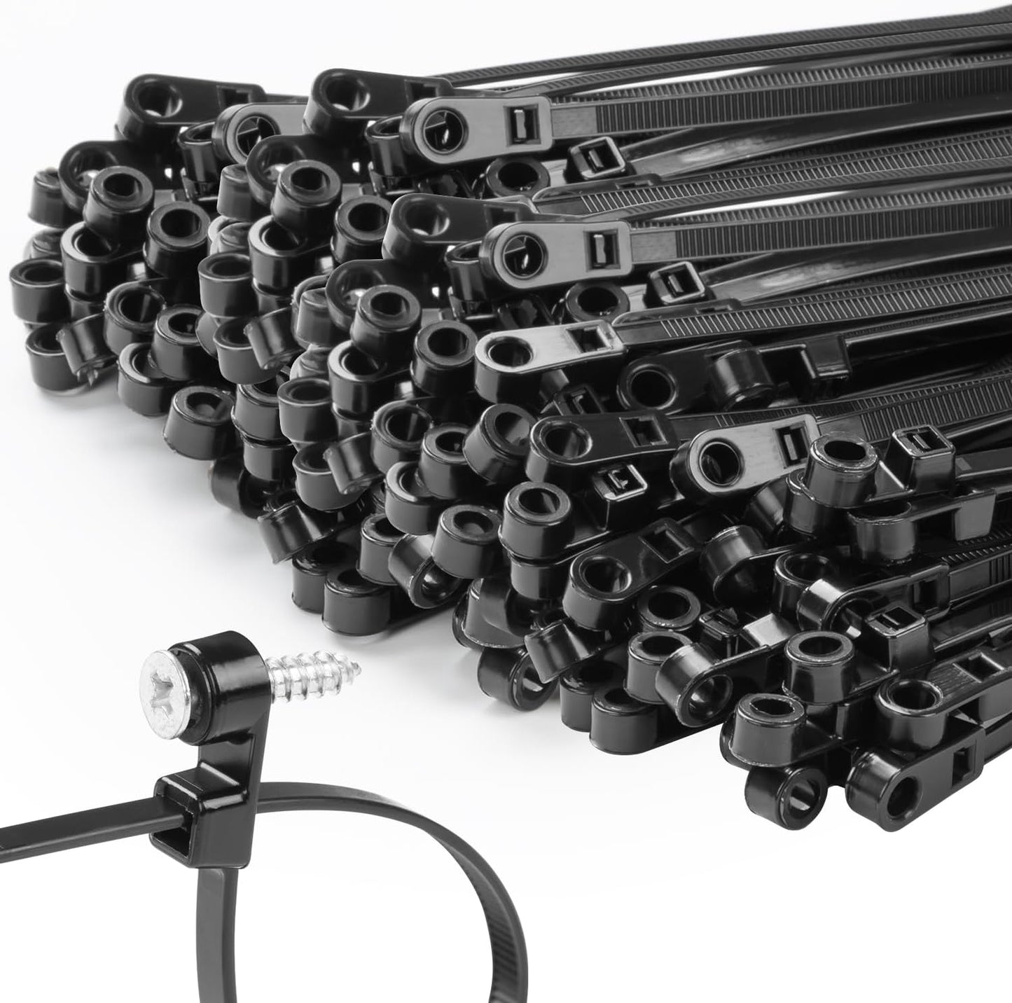 1000 PCS 10 inch Black Zip Ties with Screw Hole 70lbs Mountable head Cable Ties Straps Multipurpose Heavy Duty Nylon Cable Zip Ties with Screw Mounting Hole