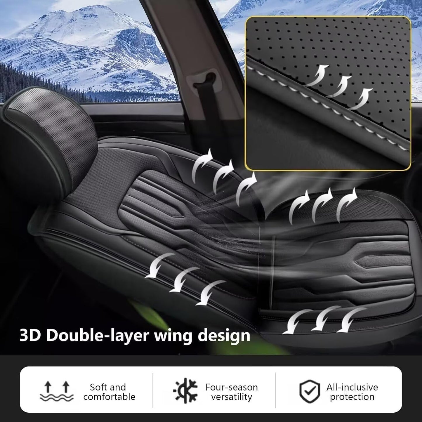 YORKNEIC Fit for Hyundai Kona Seat Covers 2018-2025: Leather Waterproof Car Seat Covers Anti-Slip Protector 2 Front Set (2 Seats, Black)