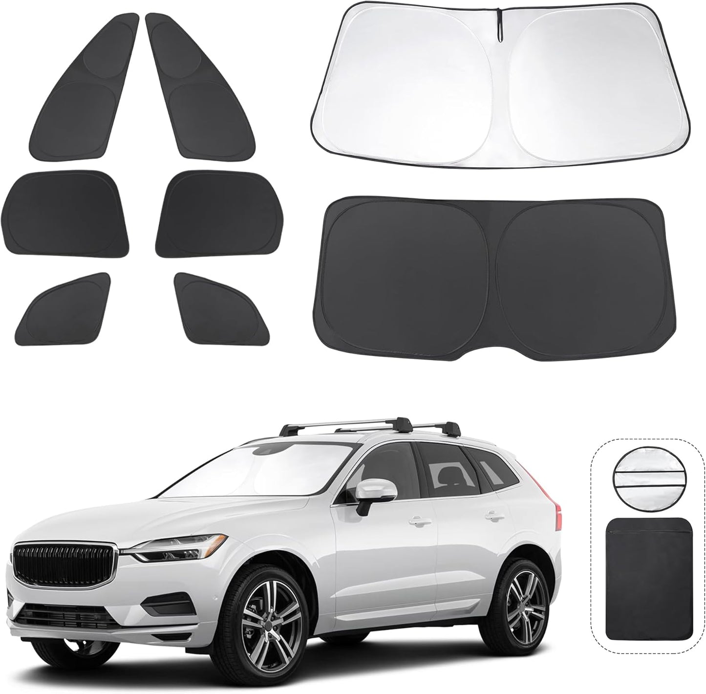 TINGLU Window Shades for Volvo XC60 2018-2024 2025 Accessories Car Side Full Windows Rear Triangular Windshield Sun Shade Sun UV Rays & Privacy Protection for Camping,Napping,and Relaxing 8PCS