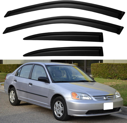 Window Visors Rain Guards for Honda Civic 2001 2002 2003 2004 2005, Out-Channel Window Vent Wind Deflectors Visors Shades for 01-05 Civic 4-Door Sedan