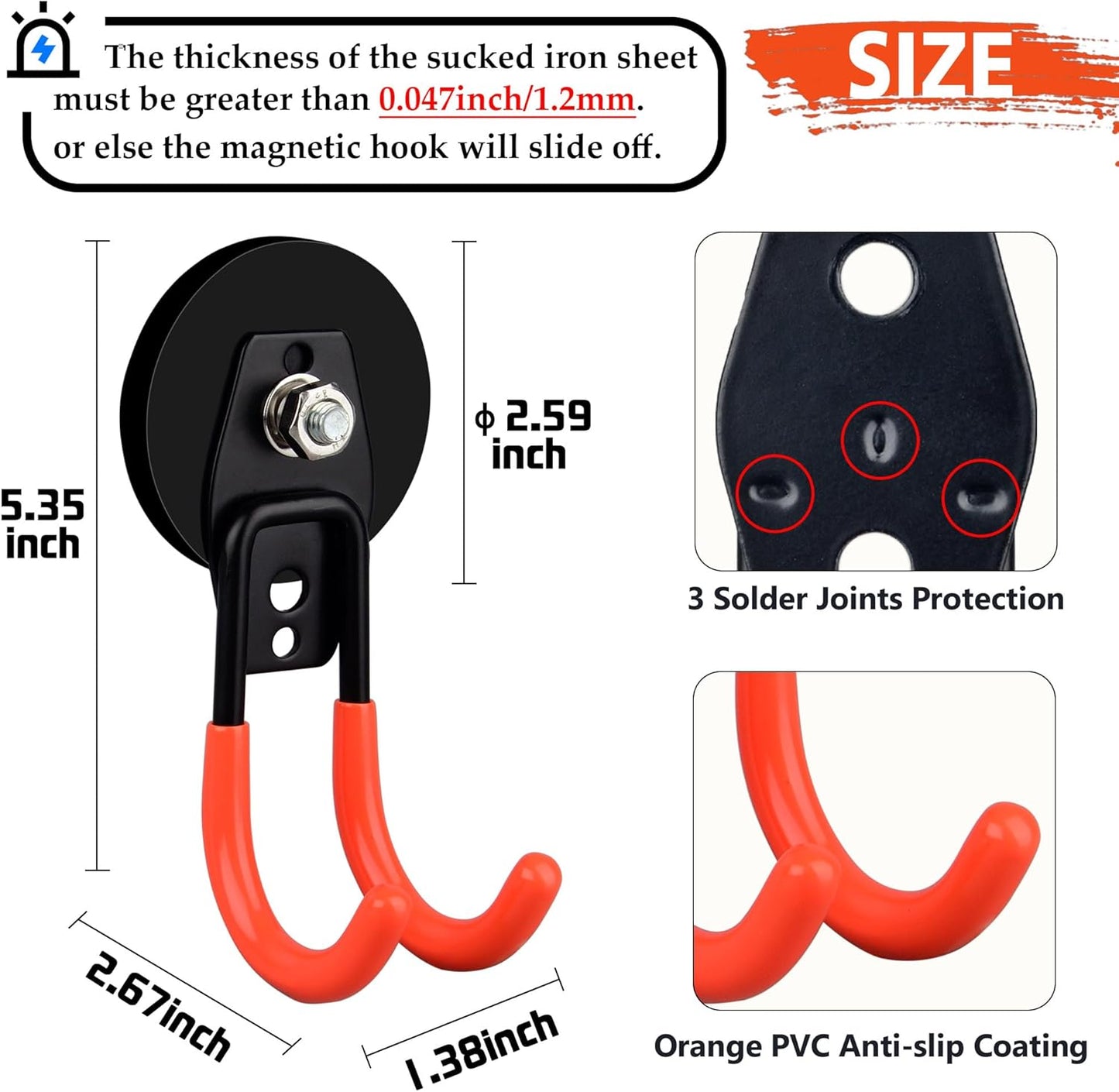 ULIBERMAGNET Garage Strong Magnetic Hooks, 4 Pack Heavy Duty Large J Hooks with Magnet, Anti-Slip Coating Magnet Hooks for Garden Tools, Ropes,Drill,Magnetic Double Hooks for Metal Cabinet,Pegboard