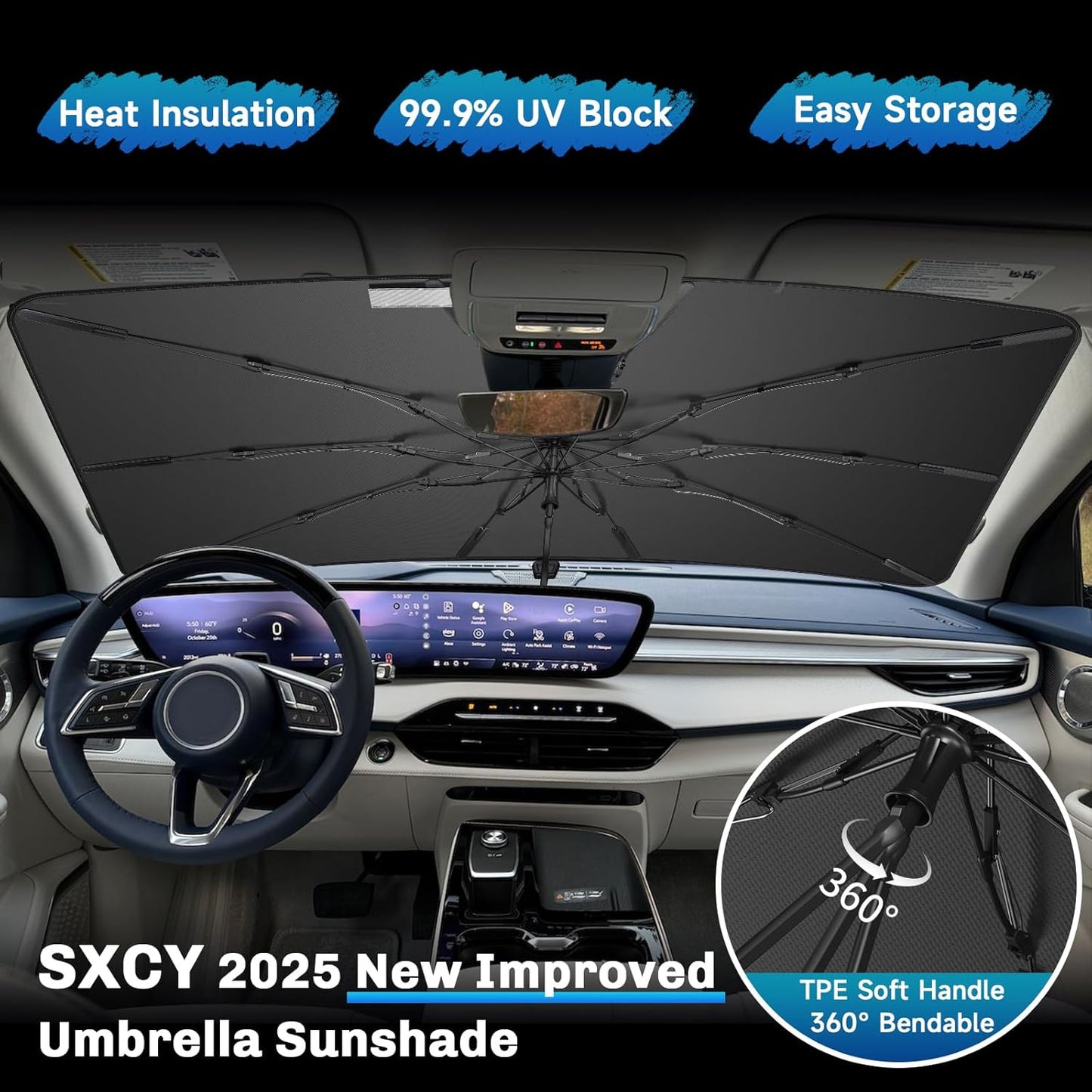 SXCY for 2025 Buick Enclave Windshield Umbrella Sunshade [Easier Foldable] for 2025 Buick Enclave Accessories 2025 Enclave Sunshade Umbrella 2025 Enclave Windshield Umbrella Sun Shade