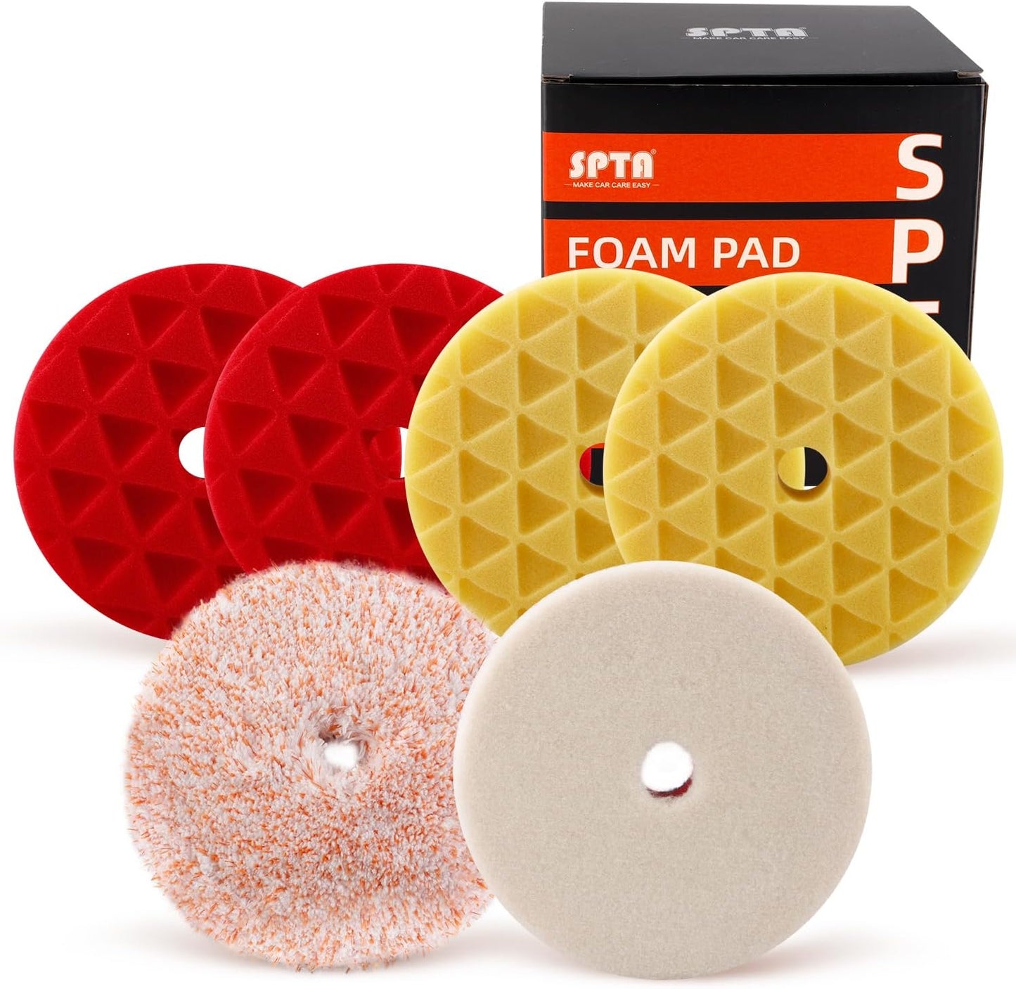 Buffing Polishing Pads, SPTA 6 Inch 150mm Body Repair Polishing Pad Set Made for 6 Inch Backing Plate, 6 Pcs Buffing Pads with Sponge, Wool and Micro-Fiber Pad Set for Car Detailing polishing Buffing