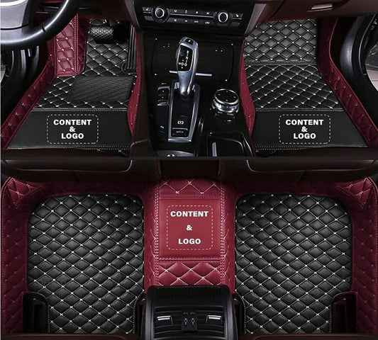 Custom All-Weather Protection Leather Car Floor Mats for Cars Sedan SUV Sports Car Waterproof Floor Mat (Black+Wine red)