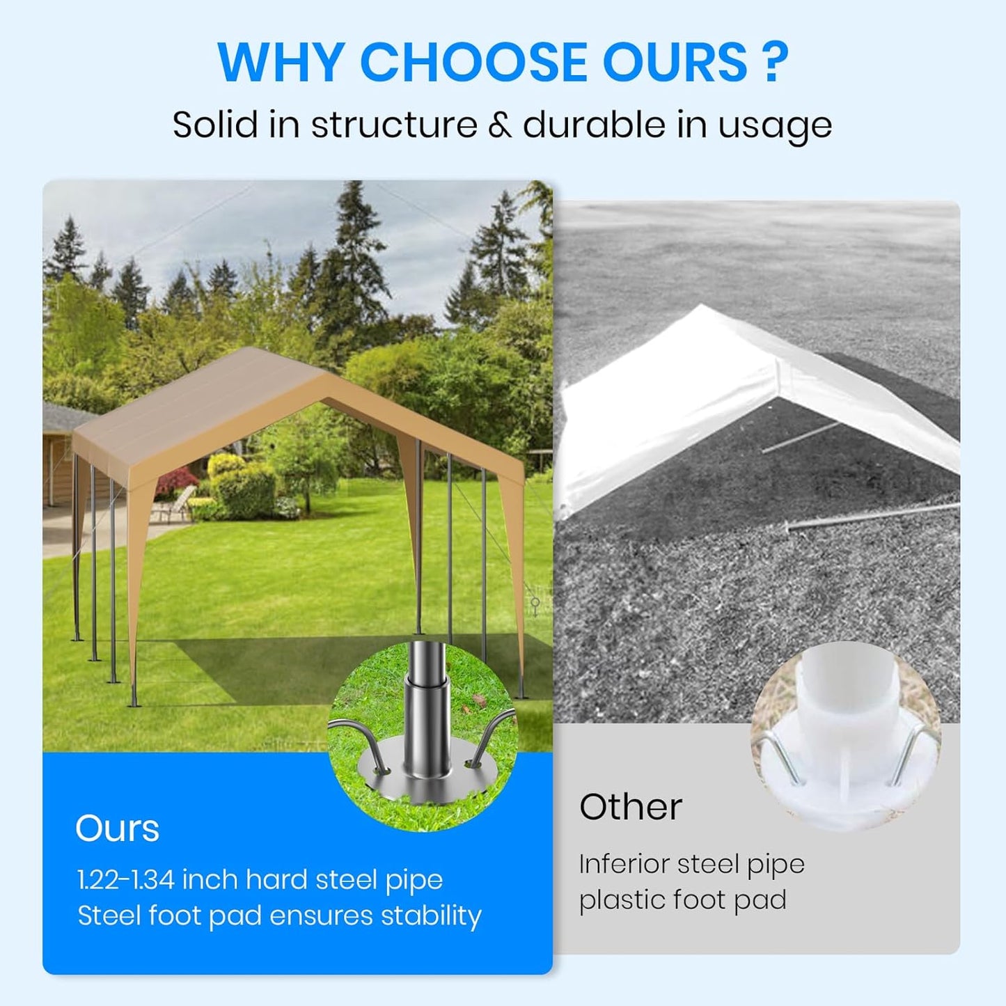 Carport 12x20 Heavy Duty Portable Garage,Galvanized Frame Carport Canopy,Portable Garages and Shelters with 8 Leg&4 Wind Rope,Car Tent Garage with All-Season Tarp for Truck Boat,Without Sidewall