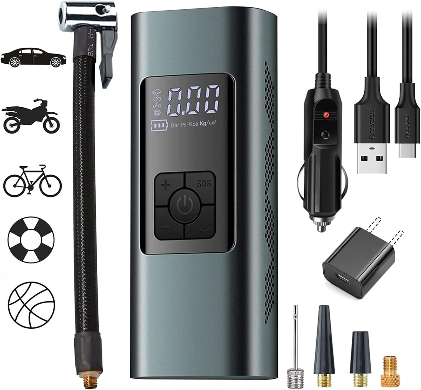 Tire Inflator Portable Air Compressor: Cordless Air Pump for Car Bike Motorcycle