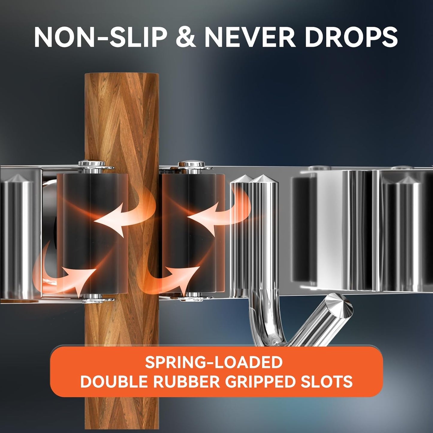 ZONGOOL 2 Pack Mop Broom Holder Wall Mount, 4 Racks and 5 Hooks Broom Organizer Storage Tool Racks Stainless Steel Non-slip Wall Hanger for Home Kitchen Garden Laundry Garage (Silver)