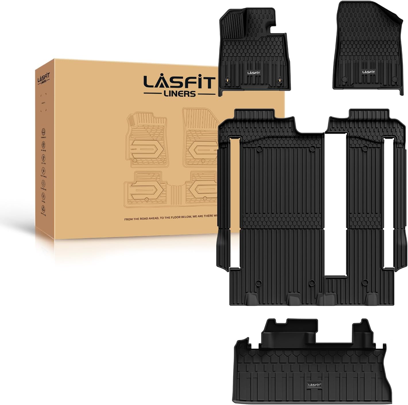 LASFIT Floor Mats&Trunk Mat for Toyota Sienna 8 Seats 2021-2024 2025 All Weather TPE Custom Fit Floor Liner for Sienna LE/XLE 8 Passenger (with Spare tire) Front&Rear Car Mat,Black