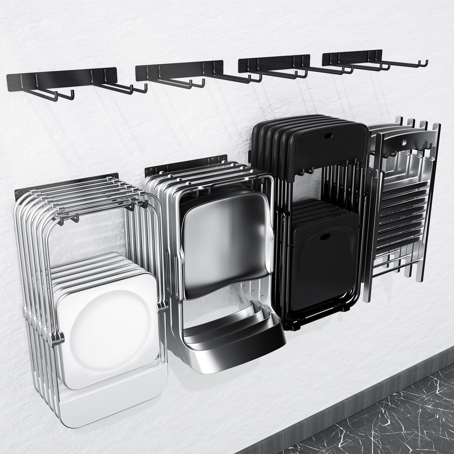 Folding Chair Storage Rack Wall Mount, Garden Tool Hanger for Garage Organization, Patio, Beach & Camping Chairs Organizer Hooks, Holds 480 lbs - 4 Pack