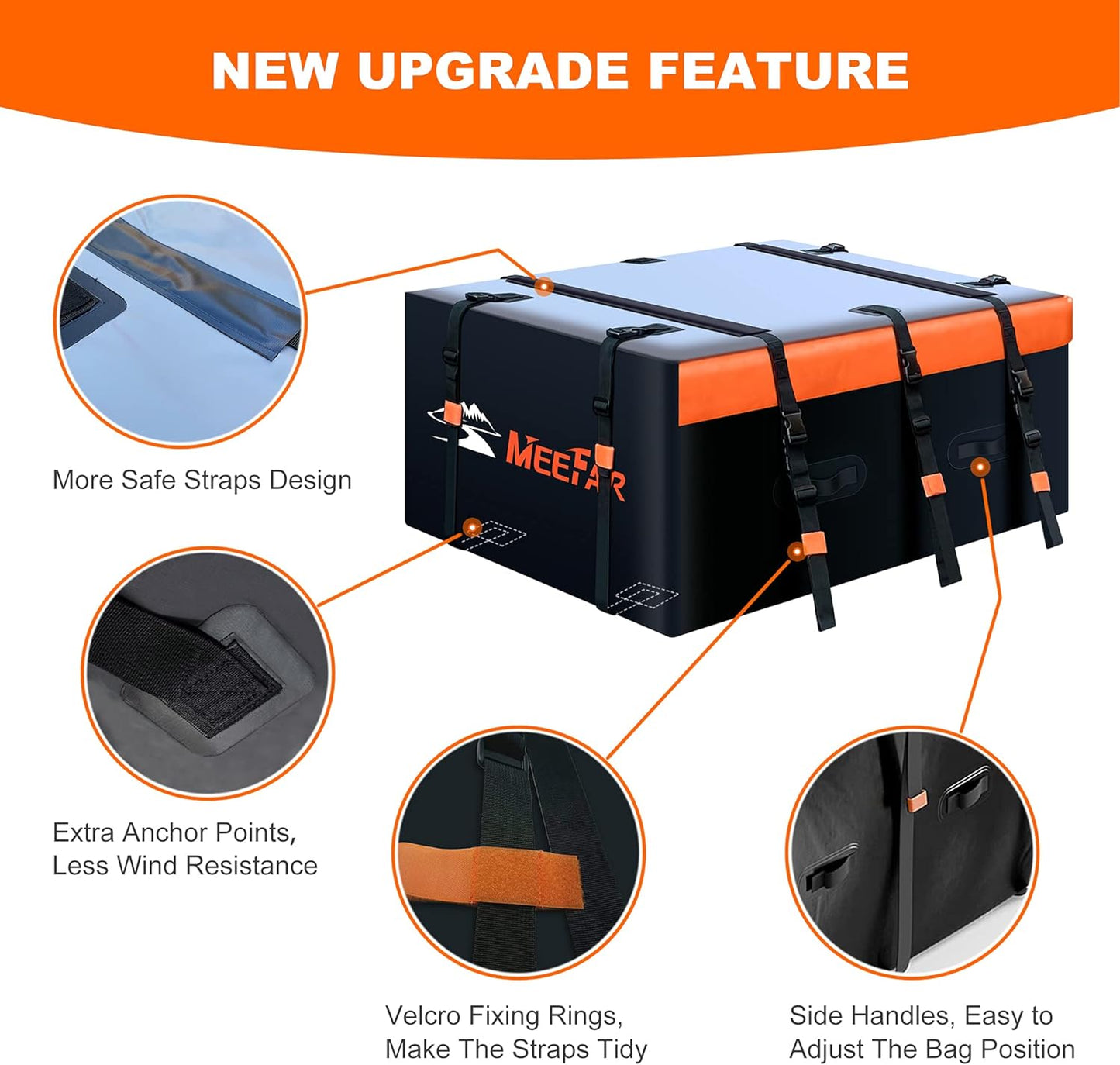 MeeFar Rooftop Cargo Carrier Car Roof Bag 21 Cubic Feet 100% Waterproof Car Top Carrier, Fits All Vehicle with/Without Rack,Include Anti-Slip Mat,10 Reinforced Straps,6 Door Hooks,Luggage Lock