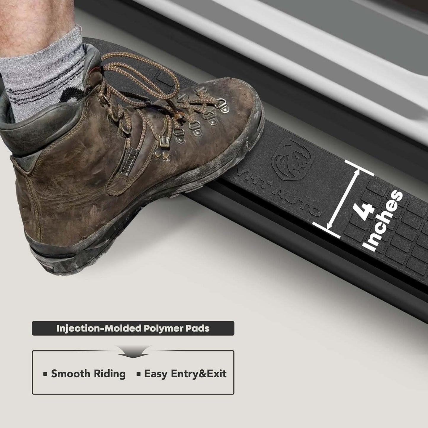 YHTAUTO 4 Inch Running Boards Side Steps Compatible with Chevy Silverado & GMC Sierra 1500/2500 HD/3500 HD 2019-2024, Crew Cab, Oval Bent Ends Carbon Steel Black Powder, Truck Cab Side Step Rails